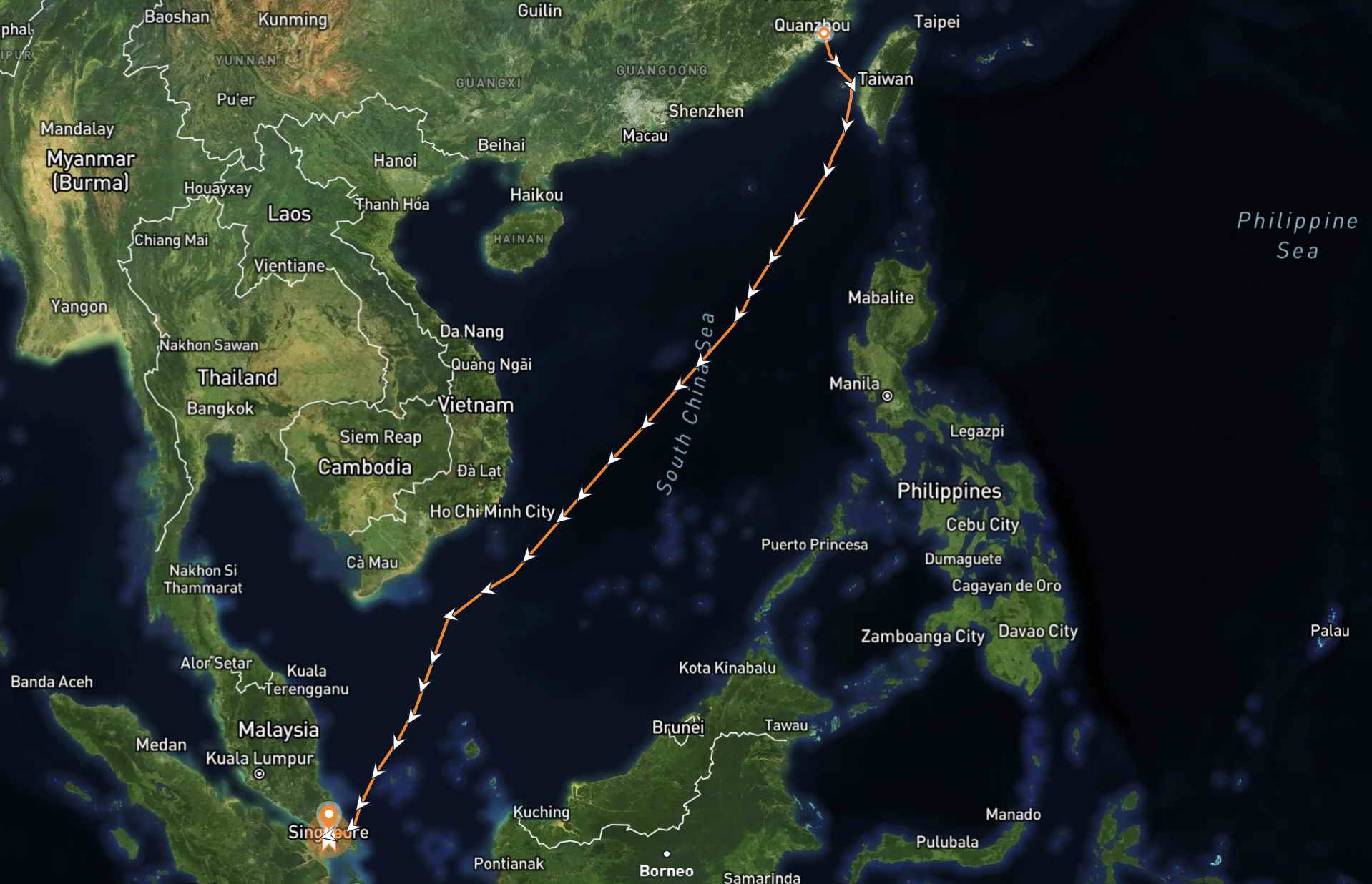 Sea Shipping Route From China To Singapore