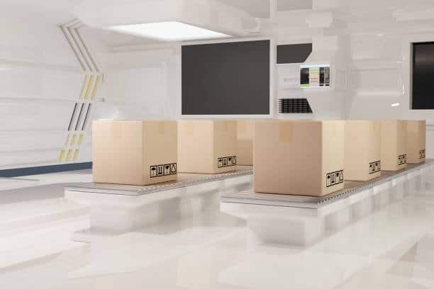 Automated shipping and logistics facility preparing packages for delivery from Canada to the United States.