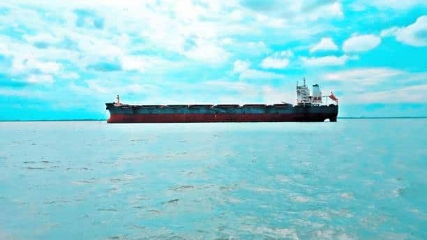 Cargo ship transporting goods as part of ocean freight from USA to India.