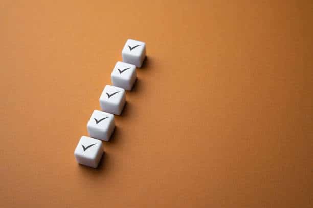 Checklist items representing necessary steps for obtaining COC certification for shipping.