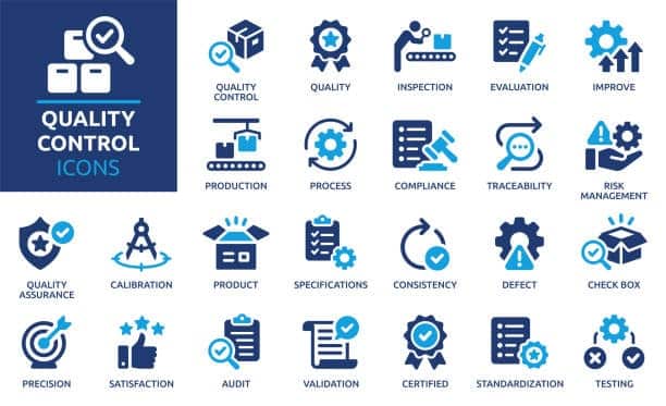 Quality control and compliance icons for COC shipping requirements.