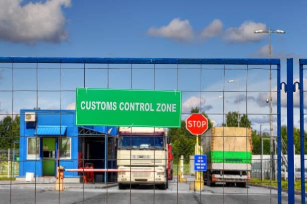 Customs control zone sign at an international cargo terminal.