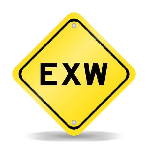 Yellow road sign displaying EXW symbolizing Ex Works shipping condition.