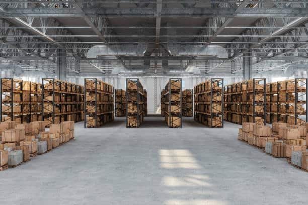 Spacious warehouse storage filled with large boxes and big box freight.