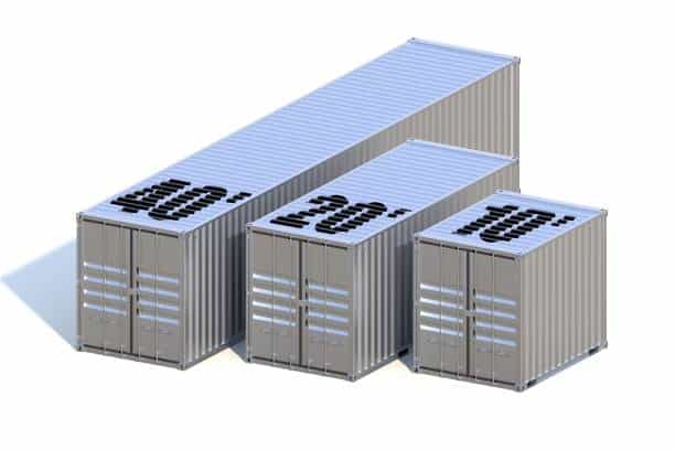 Visual size comparison of 10-foot, 20-foot, and 40-foot shipping containers for logistics planning.