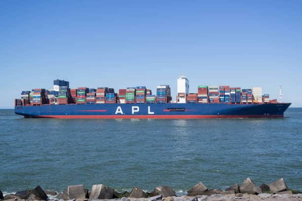 APL cargo ship transporting containers measured in TEUs across oceans