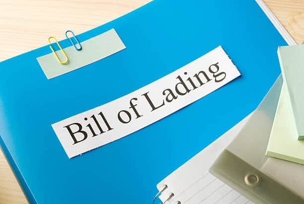 Blue folder labeled Bill of Lading for shipping documentation.
