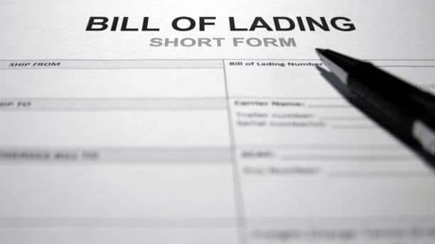 Close-up of a Bill of Lading short form ready for issuance.