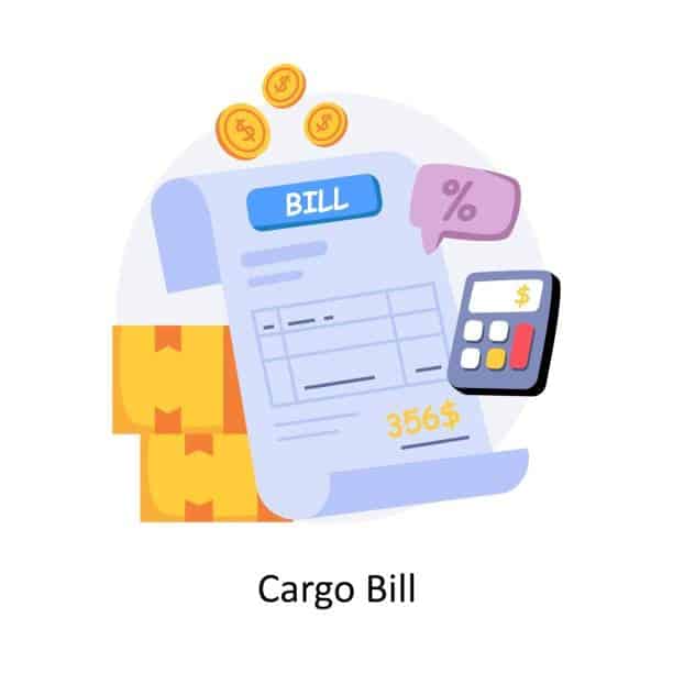 Illustration showing cargo bill and payment related to shipping documents.