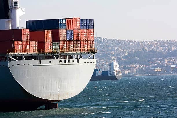 Container ship docked and ready for Bill of Lading issuance at port.