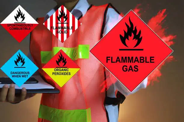 Flammable gas labels for DG logistics and hazardous cargo handling