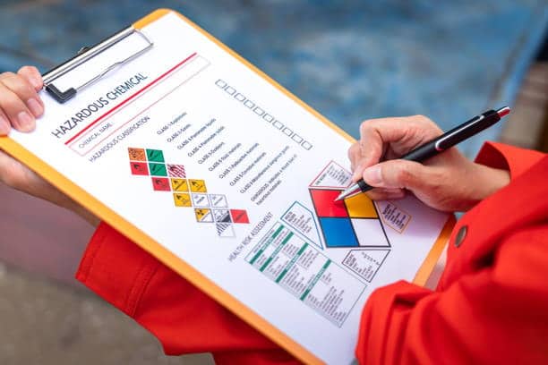Hazardous chemical inspection checklist for meeting dangerous goods certification standards.