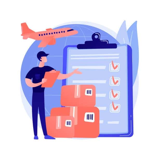 Illustration of shipping checklist and import process for goods from Japan.