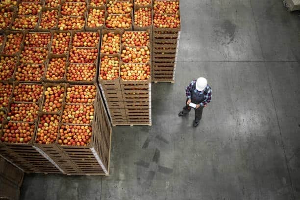Imported agricultural products from France stored in a warehouse.