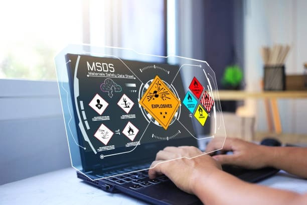 Reviewing MSDS safety data sheets for dangerous goods certification.