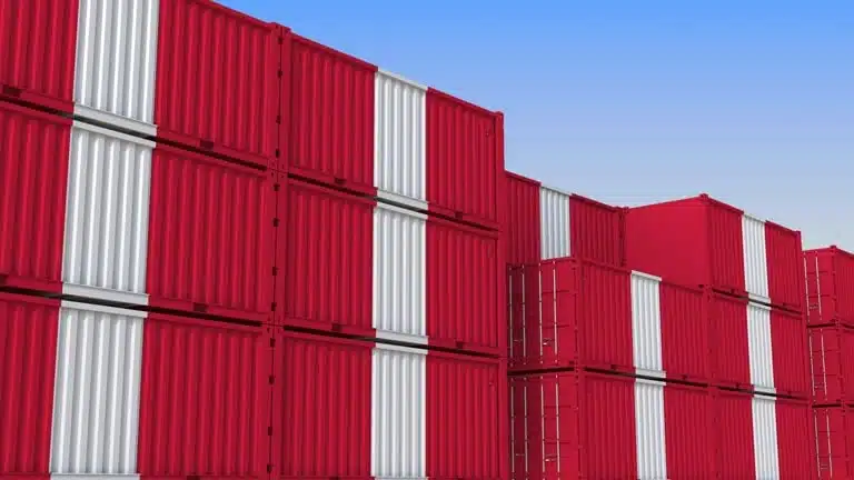 Red and white striped SOC containers ready for shipment