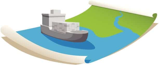 Illustration of a shipping route representing cargo transport before Bill of Lading issuance.